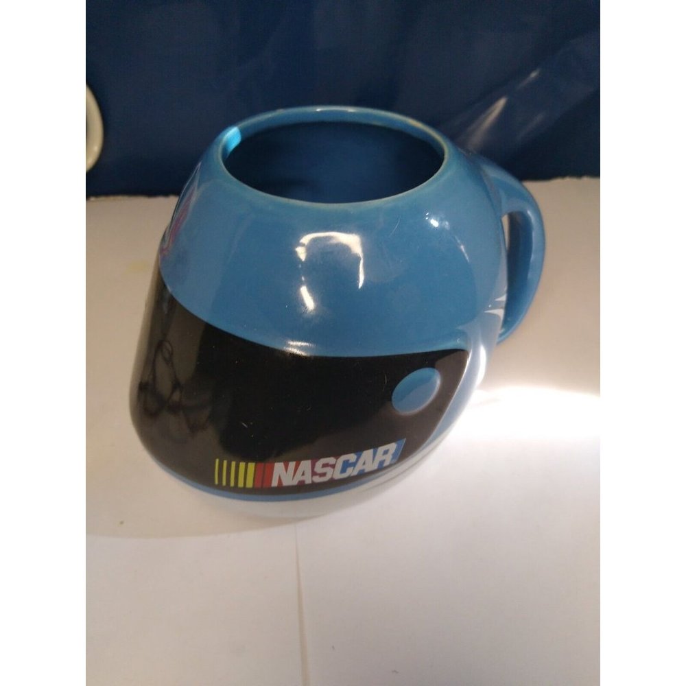 Nascar Blue Racing Helmet 18 Oz Coffee Mug Vintage 2003 Race Car Barware GUC